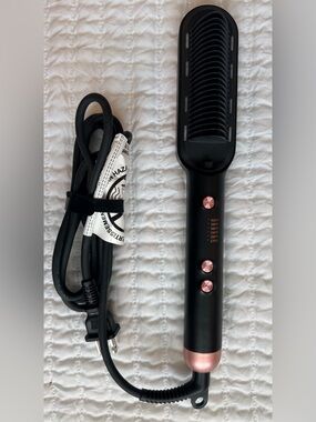 Wavytalk Sleek Sweep Ionic Hair Straightener Brush Rose Gold Black EUC